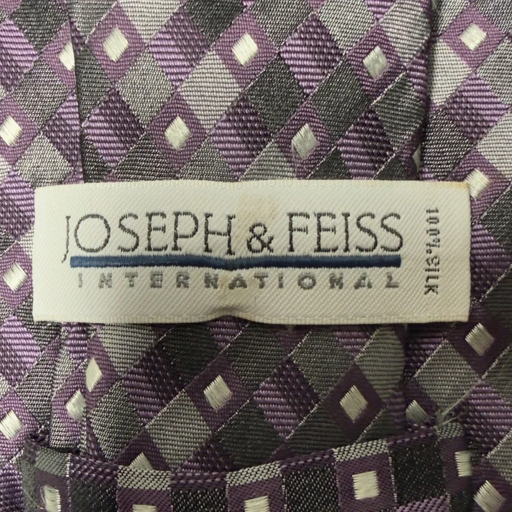 Joseph & Feiss Necktie Mens OS Purple Excellent Geometric Silk Hand Made Tie